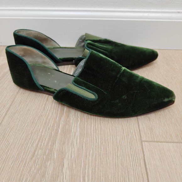 Jenni Kayne Shoes - Jenni Kayne Womens D'Orsay Flats 39 Green Velvet Pointed Toe Minimalist Chic